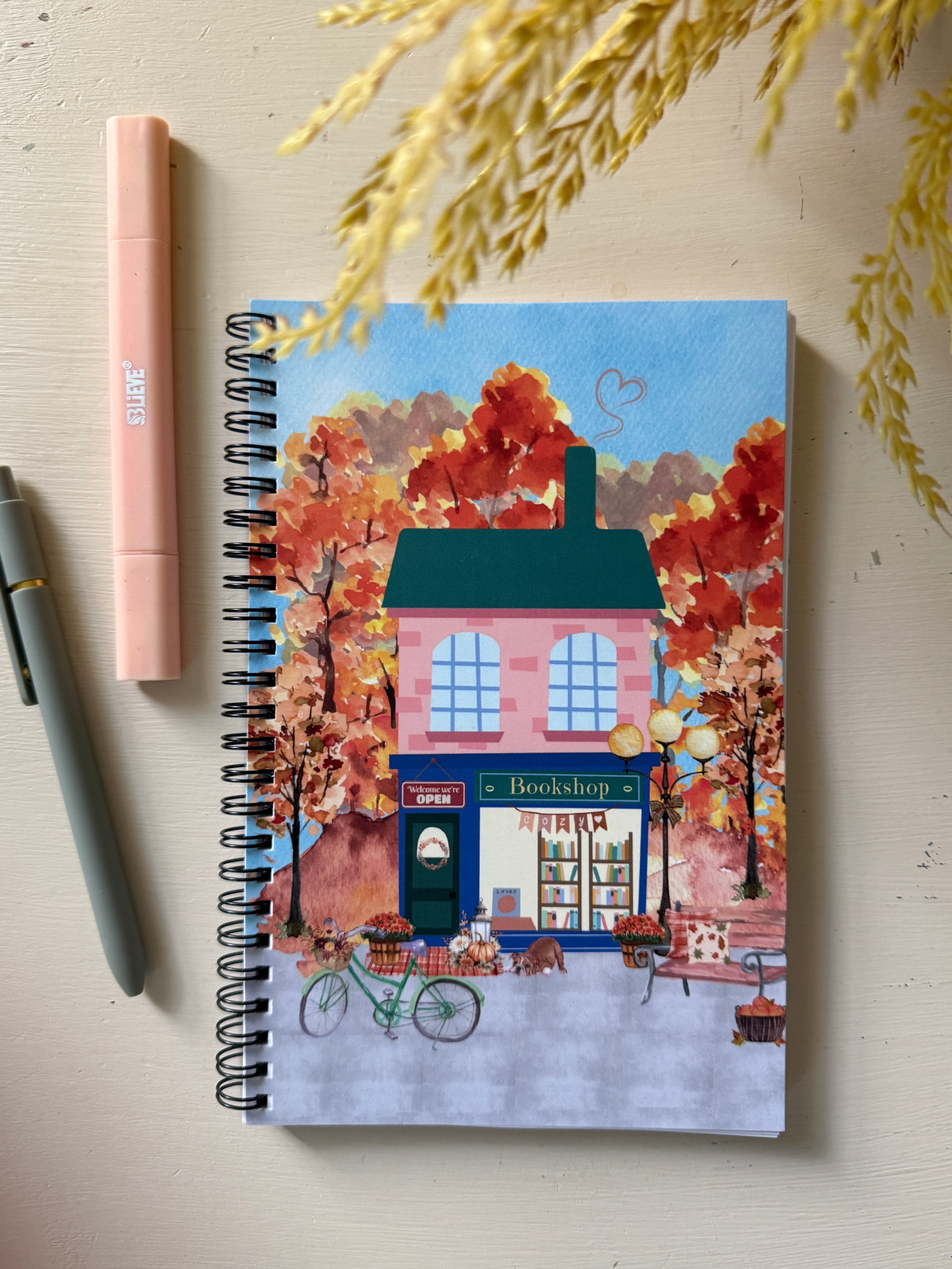 Cozy Autumn Bookshop Spiral notebook