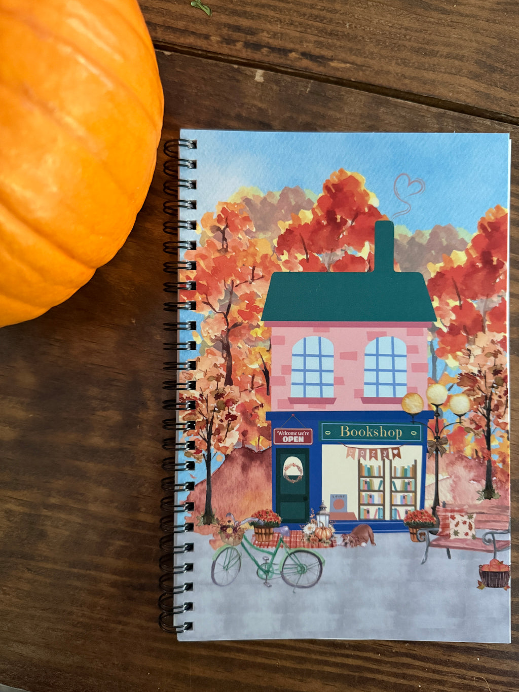 Cozy Autumn Bookshop Spiral notebook