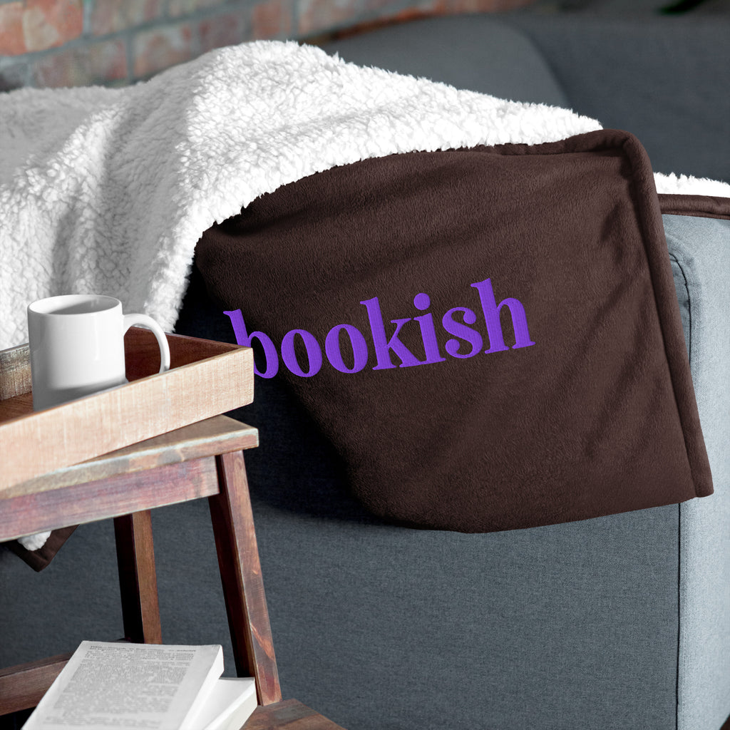 Purple BOOKISH Embroidered Sherpa Blanket
