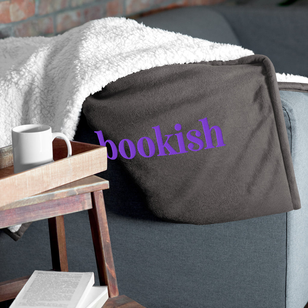 Purple BOOKISH Embroidered Sherpa Blanket