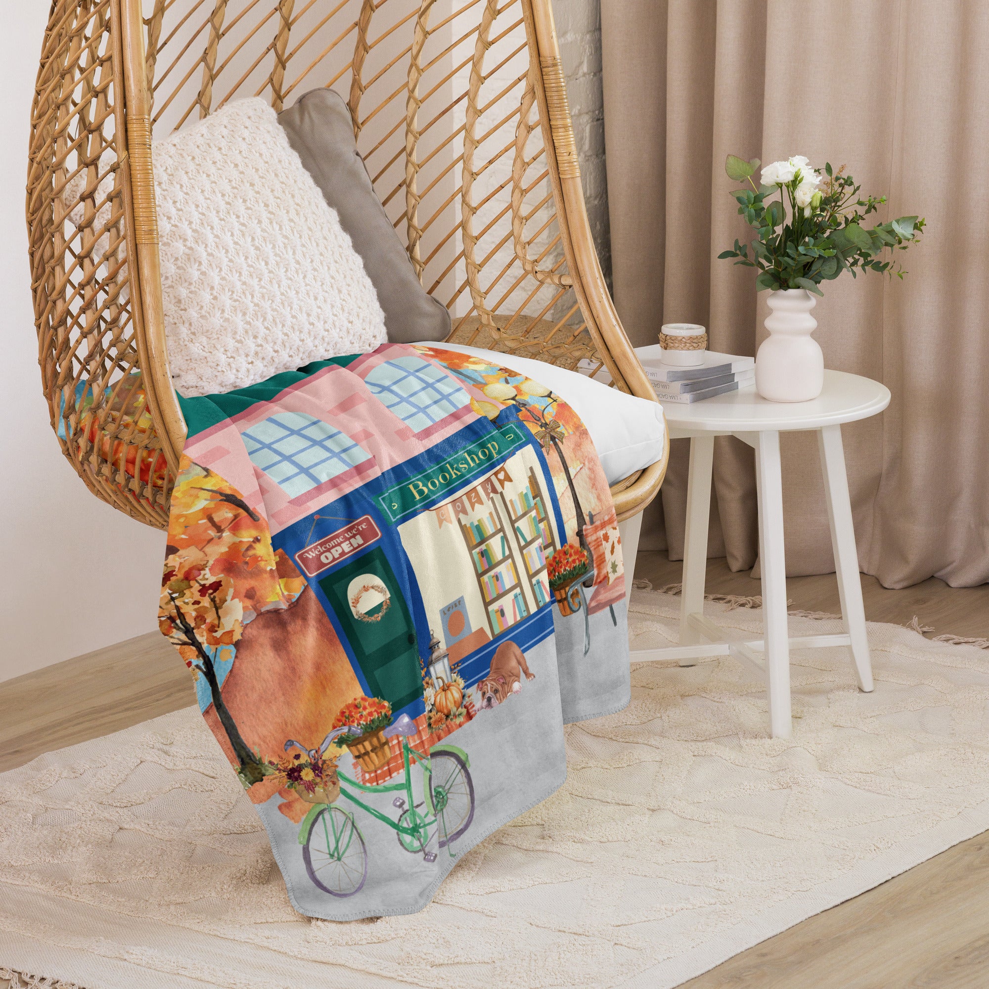 Cozy Autumn Bookshop Sherpa blanket